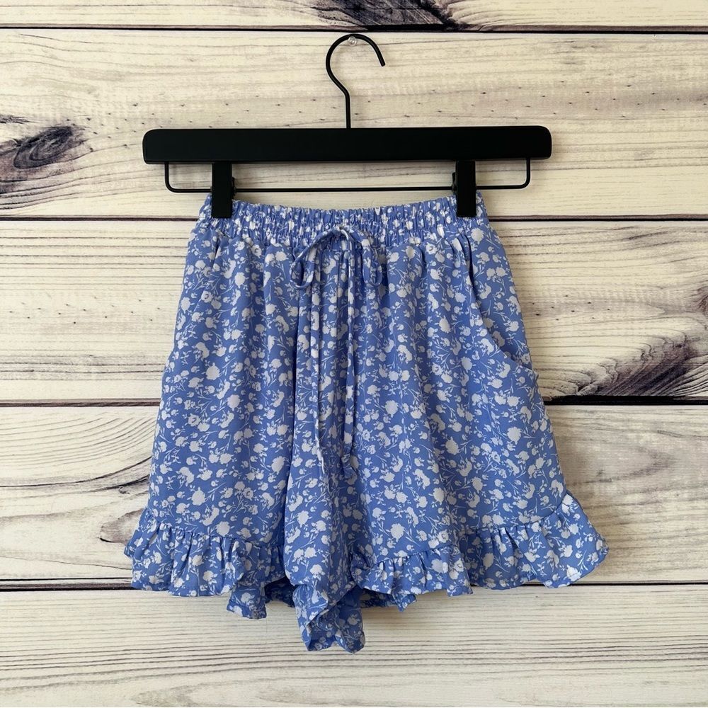 Sienna Sky Blue Floral High Waisted Shorts